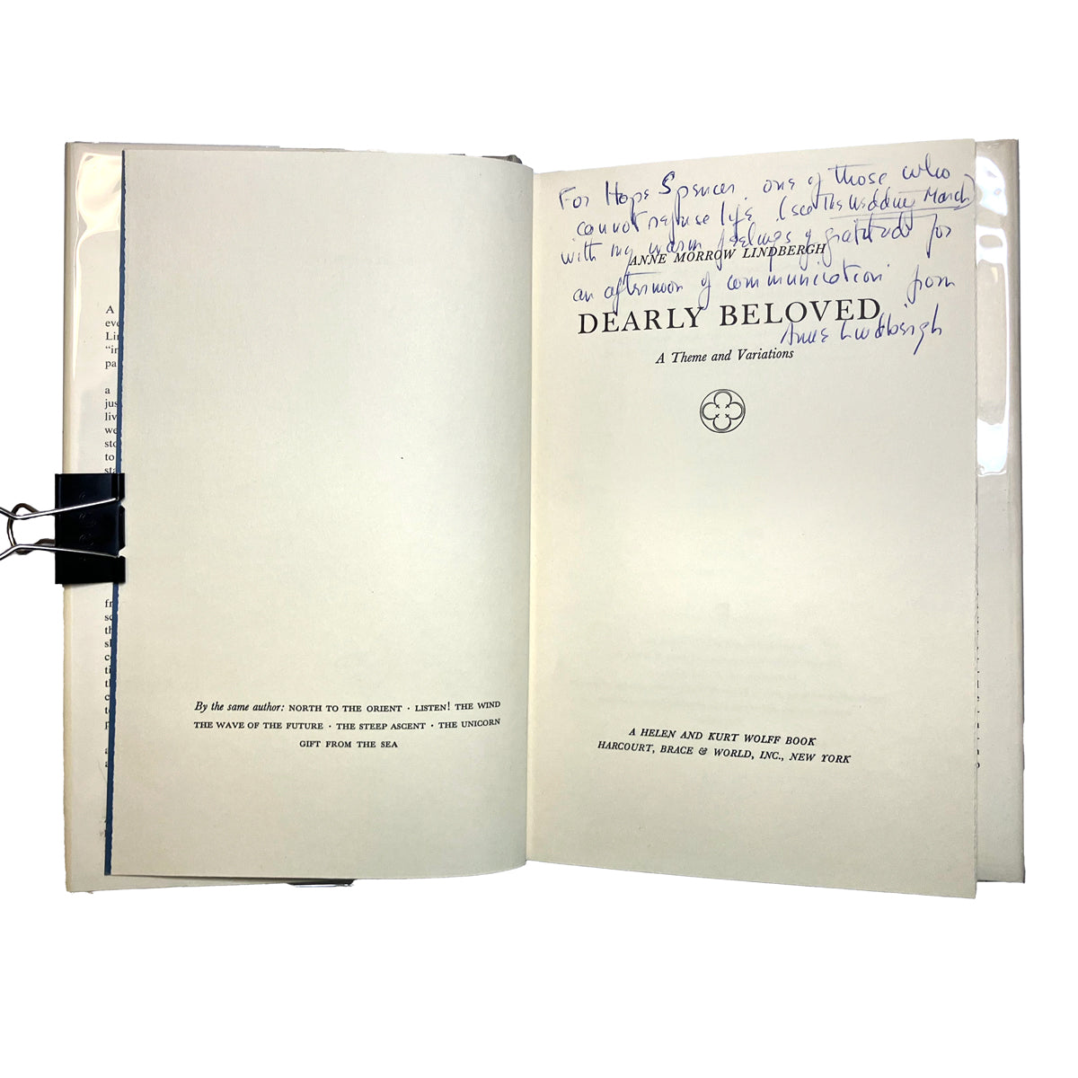 Dearly Beloved by Anne Morrow Lindbergh, signed