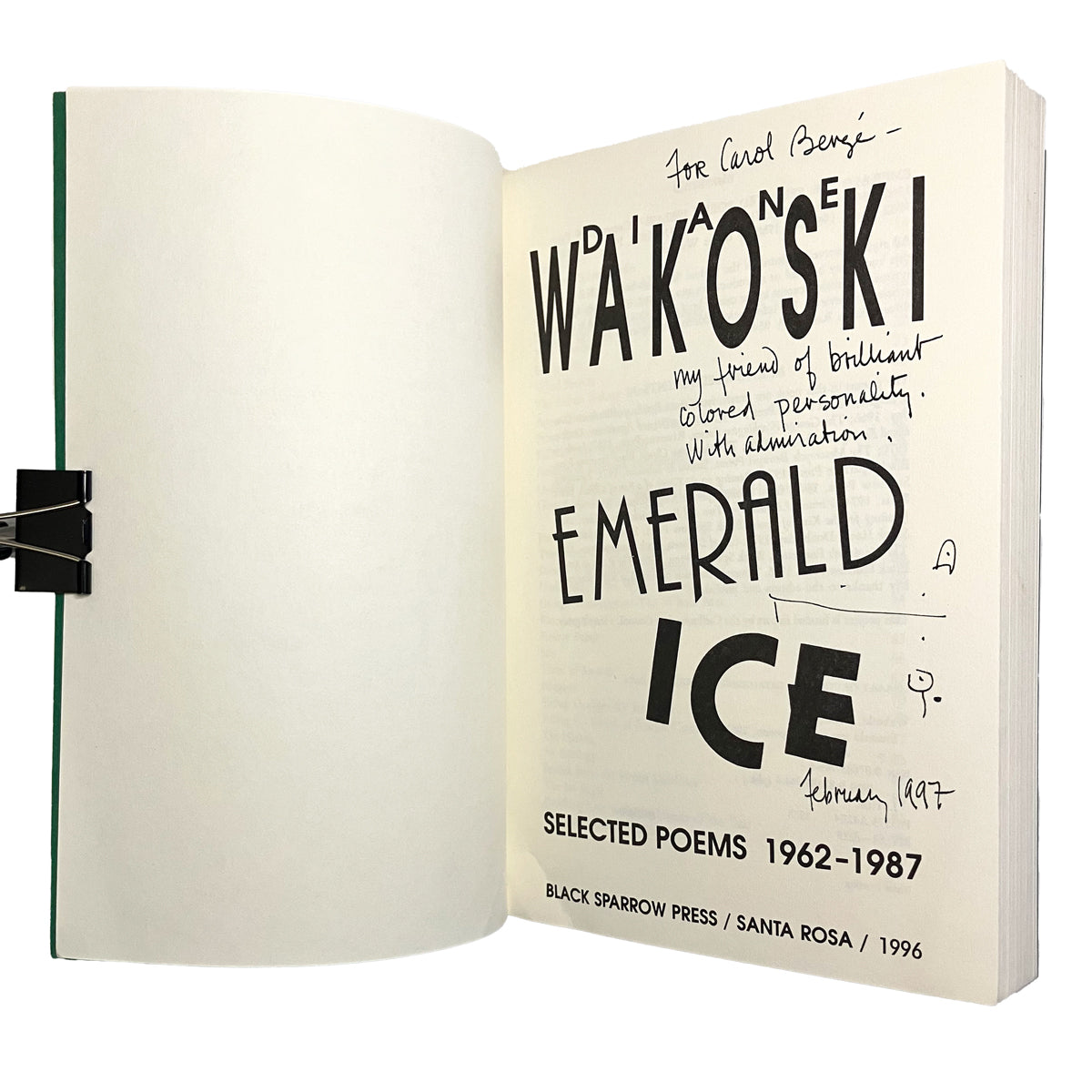 Emerald Ice: Selected Poems by Diane Wakoski, signed