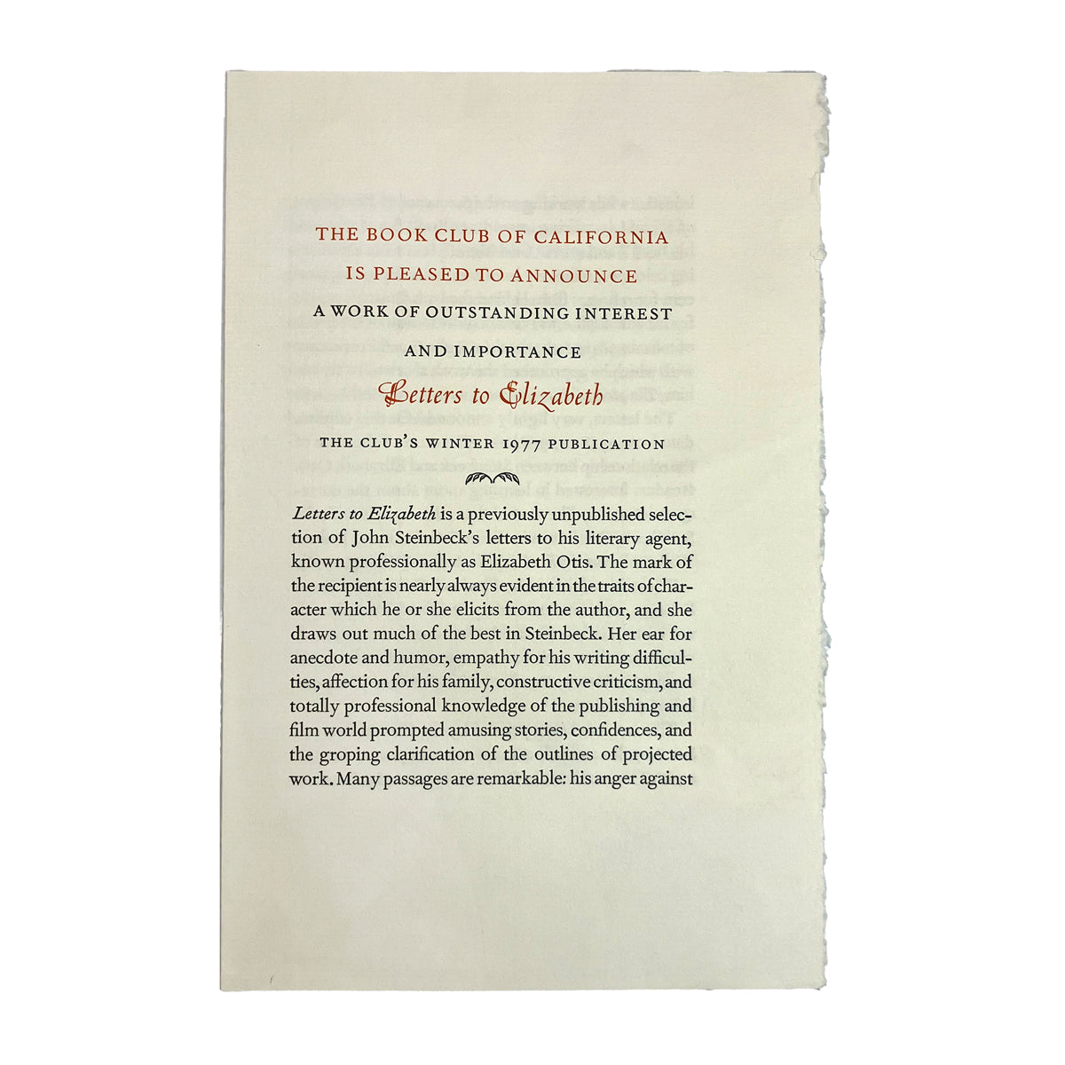 Letters to Elizabeth by John Steinbeck