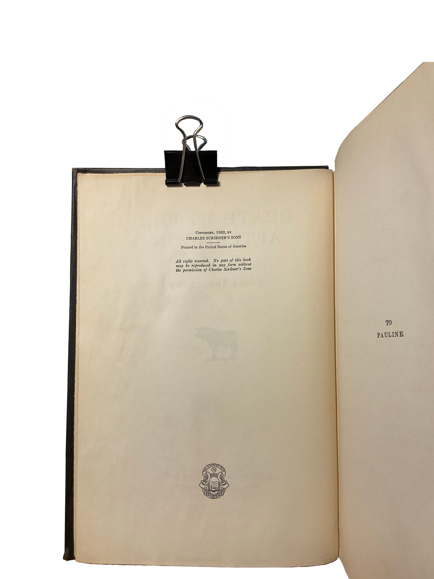 Death in the Afternoon by Ernest Hemingway, owned by Edward Hall